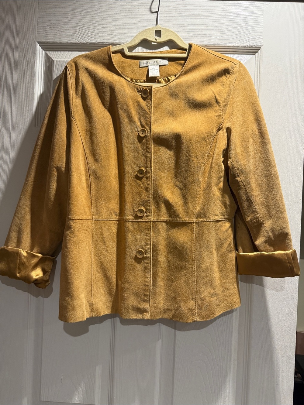 Women's Suede Mustard Button-Front Jacket